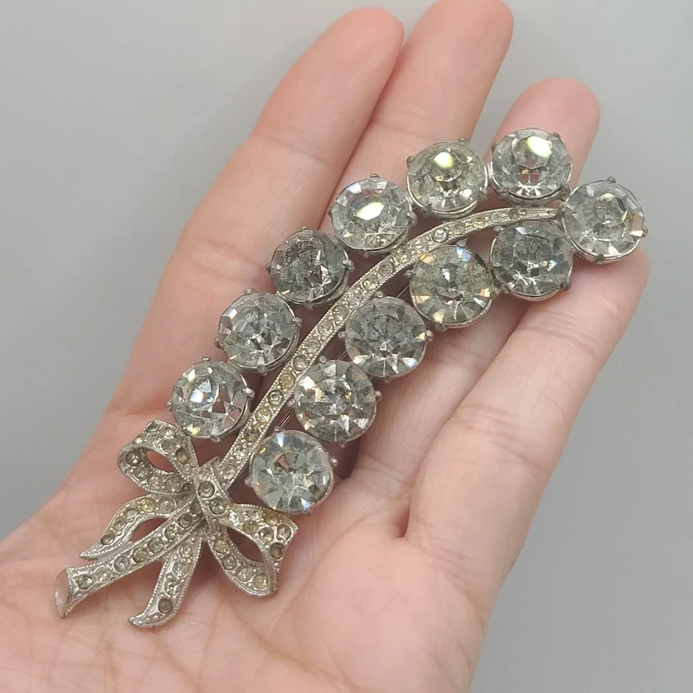 Vintage Rhinestone Brooch Silver Tone Large‎ Heavy - Picture 2 of 13